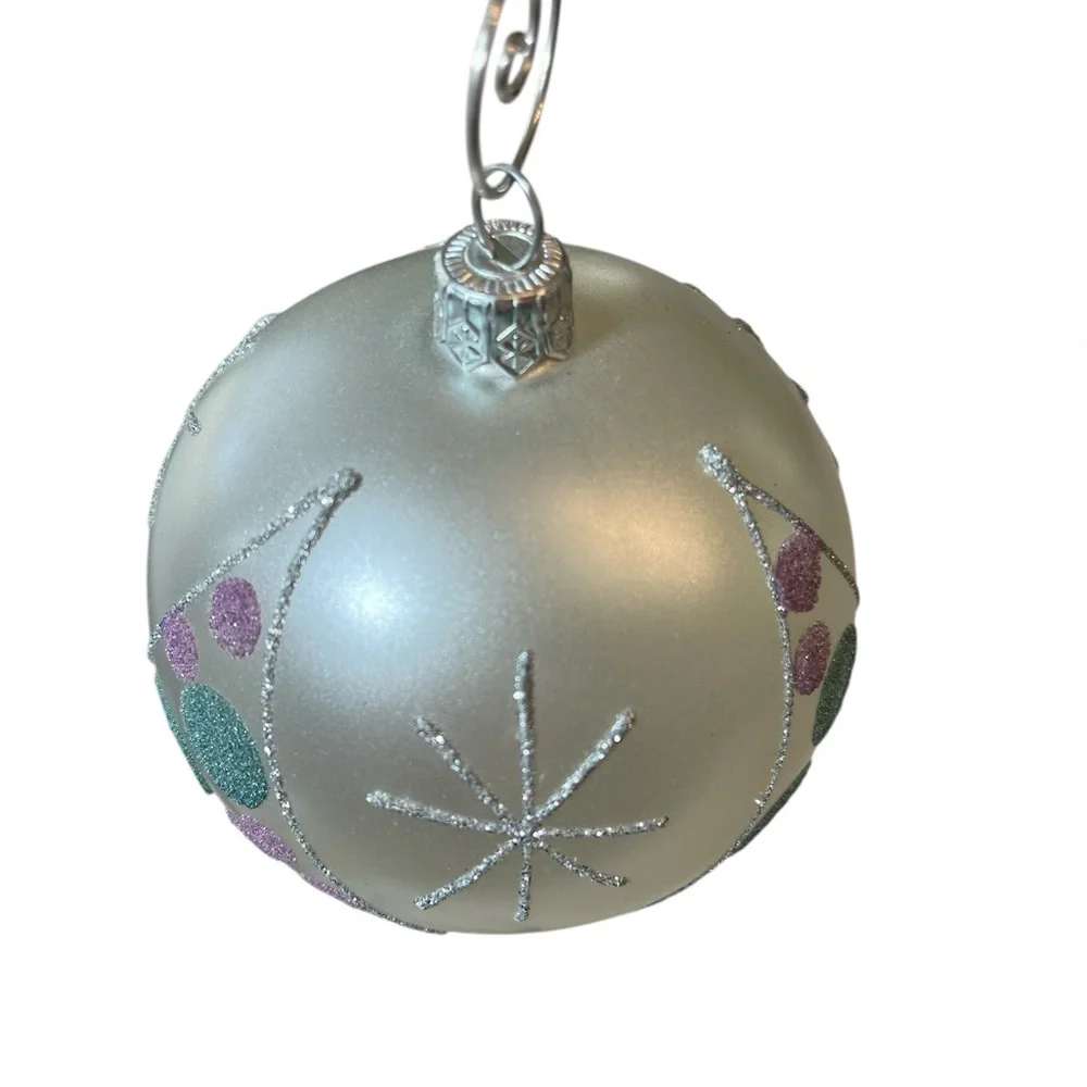 Pier 1 Vintage White Frosted Set of Two Glass Ornaments